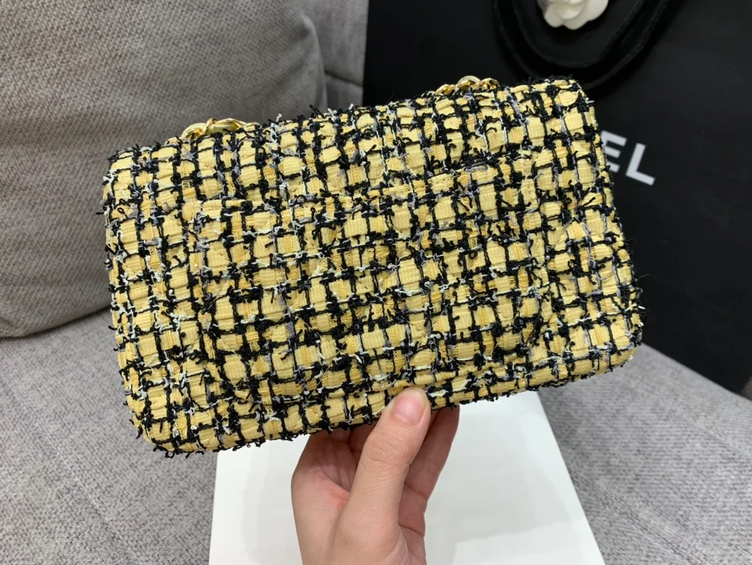 Chanel Mini Yellow Tweed Flap Bag For Women 20cm/7.5in