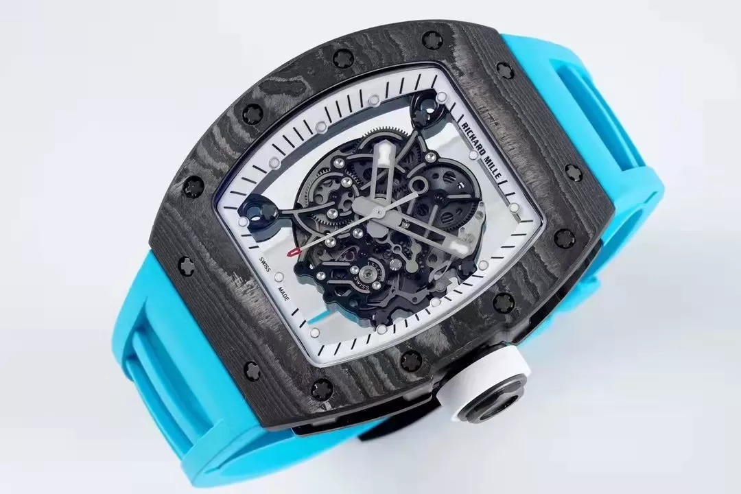 RM055 Skeleton White Dial Black Bezel Blue Rubber Strap ZF RMUL2