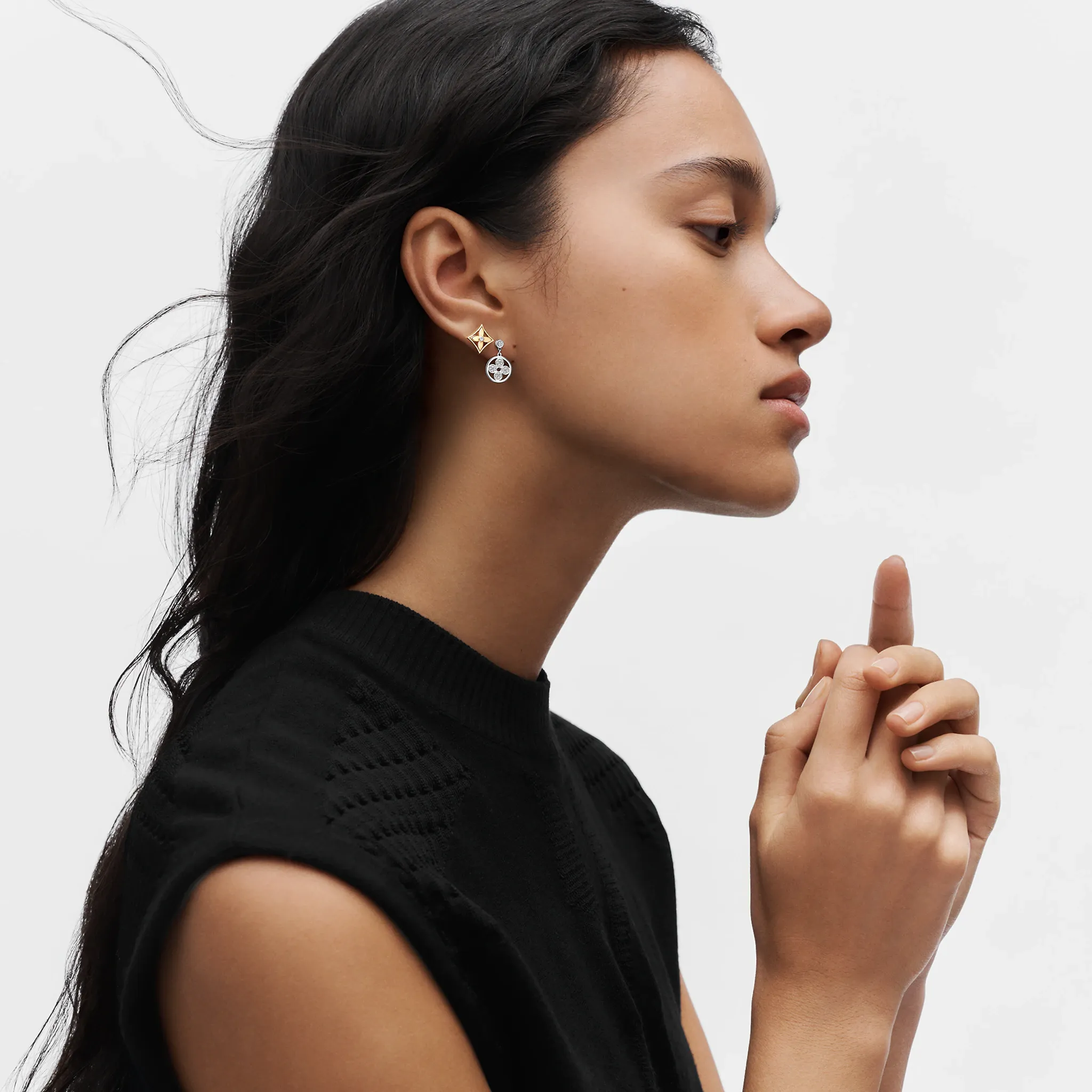 Idylle Blossom Yellow and White Gold and Diamond Reversible Single Stud Earrings