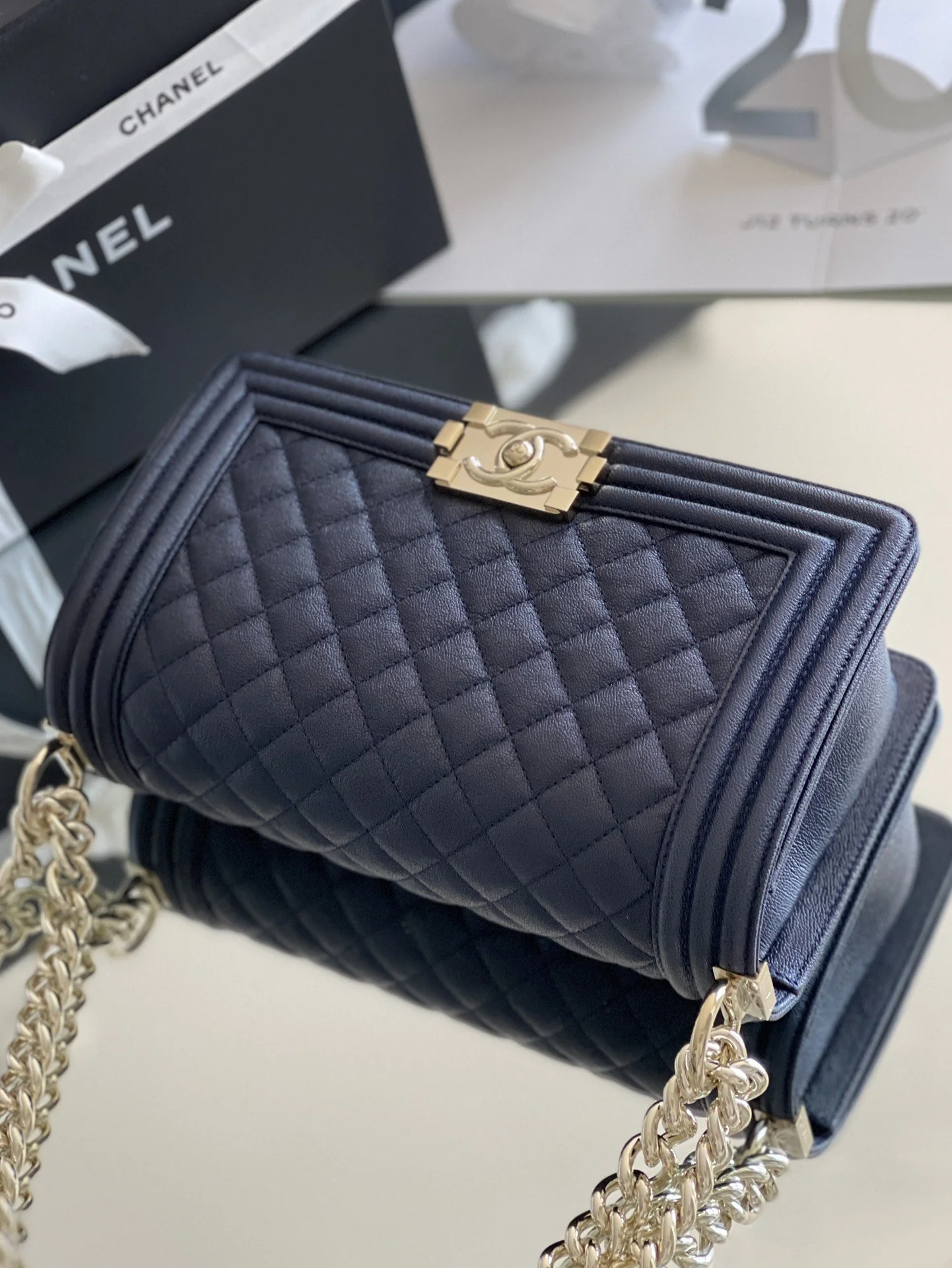 Chanel Medium Boy Handbag Dark Blue For Women 9.8in/25cm A67086