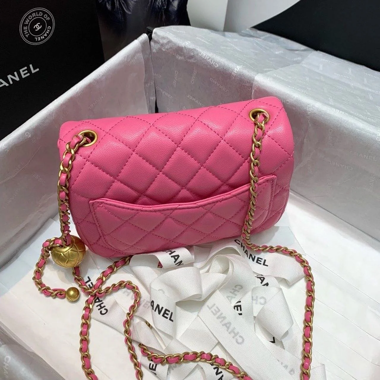 Chanel Mini Flap Bag With CC Ball On Strap Pink For Women, Women’s Handbags, Shoulder And Crossbody Bags 6.7in/17cm AS1786
