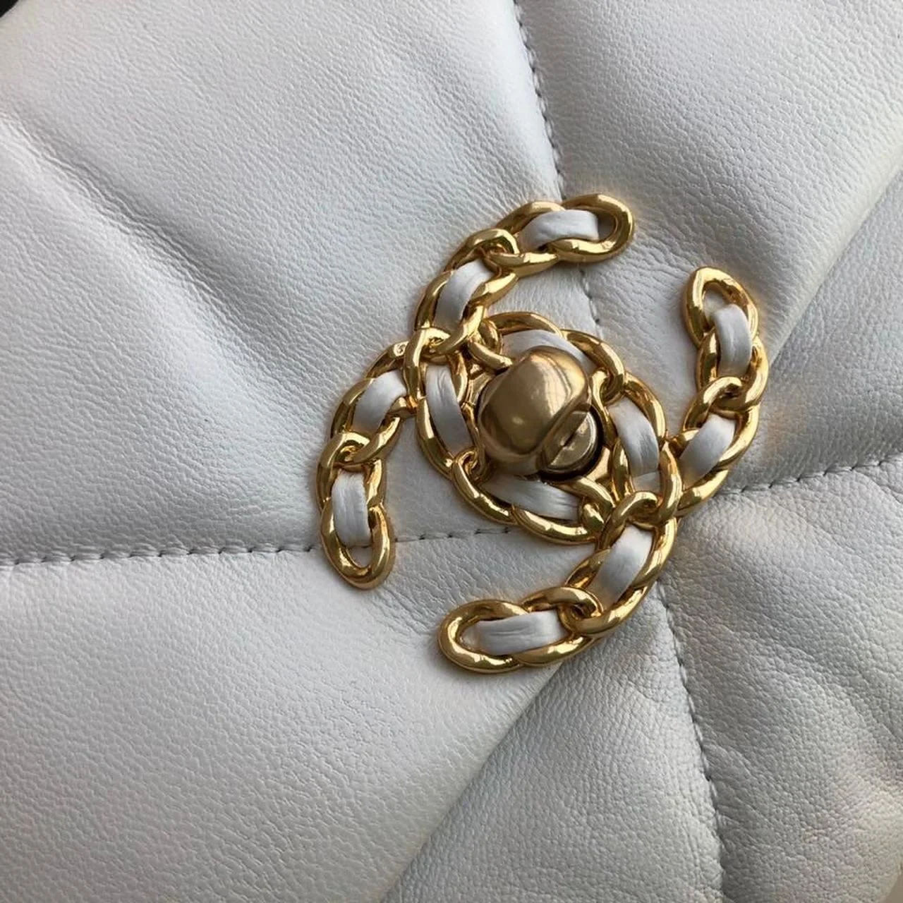 Chanel 19 HandBag White For Women 10.1in/26cm AS1160