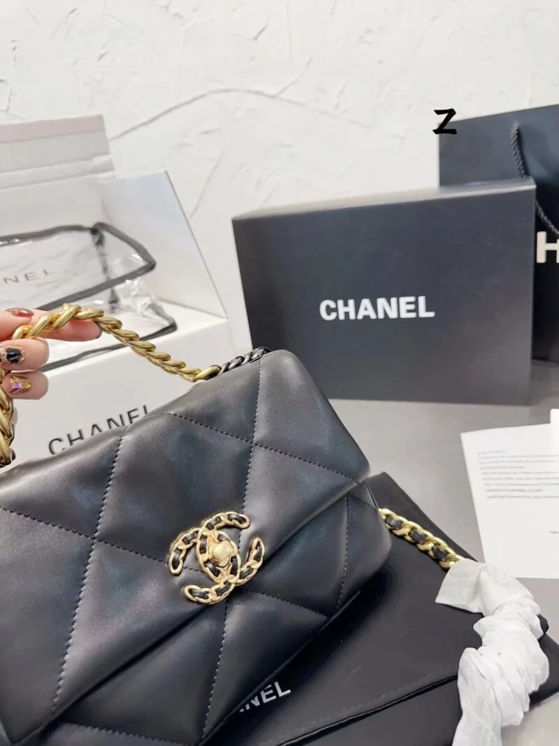 Chanel 19 Hand 2Way Chain Shoulder Bag As1160 Lamb Leather Black Used Women
