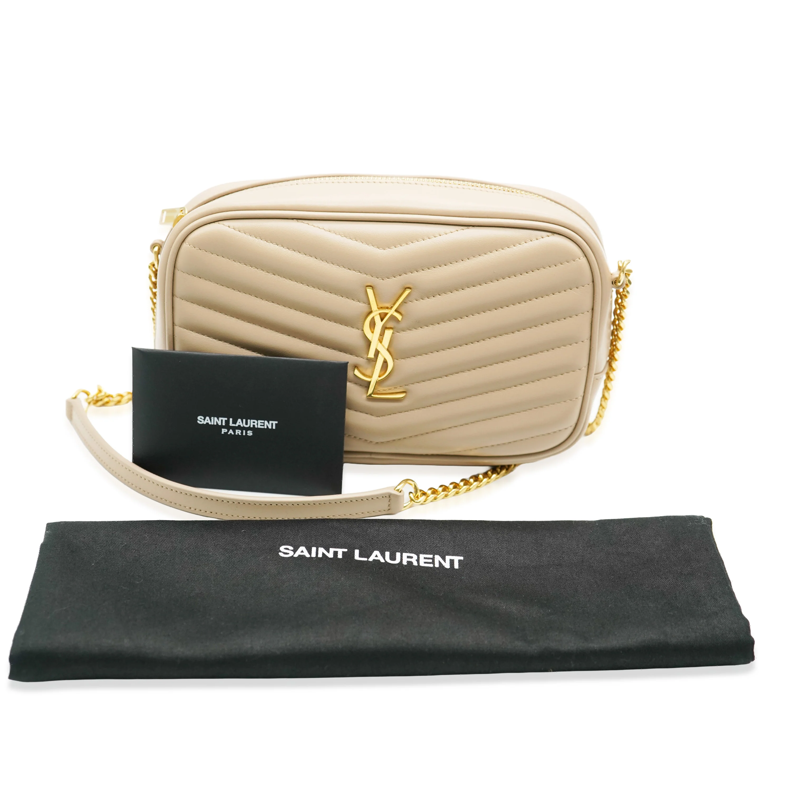 Saint Laurent Beige Chevron Calfskin Mini Lou Camera Bag