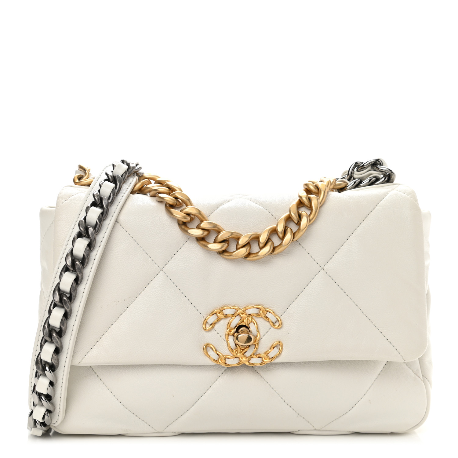 Goatskin Quilted Medium Chanel 19 Flap White