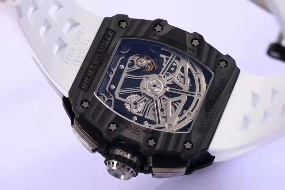 RM 11-03 Skeleton Dial Black Bezel White Rubber Strap KV 7750