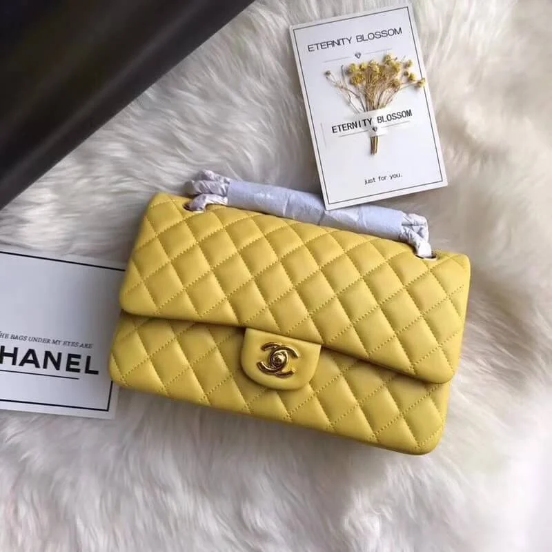 Chanel 1112 Yellow Medium Size 2.55 Lambskin Leather Flap Bag