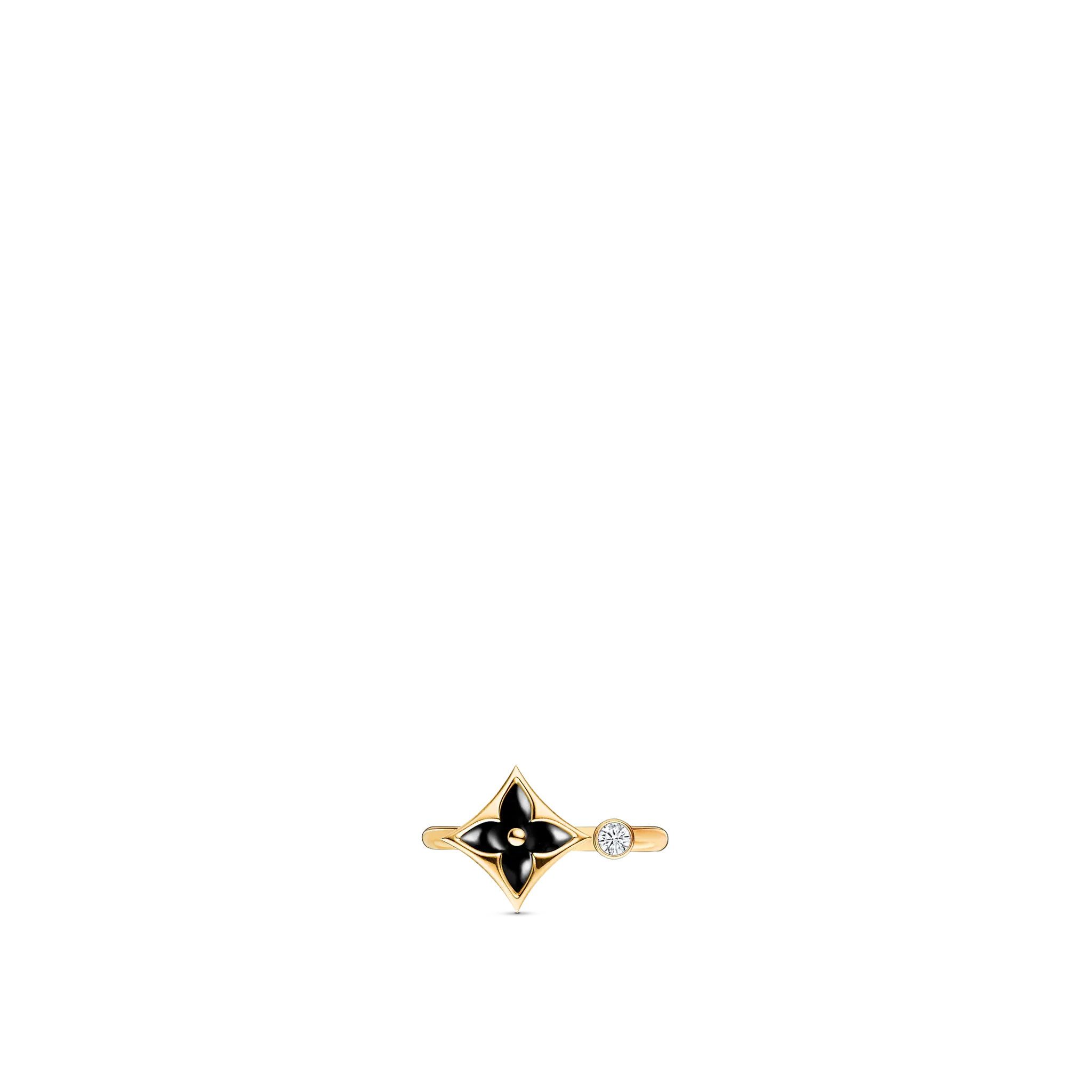 Color Blossom Mini Star Ring in Yellow Gold, Onyx and Diamonds