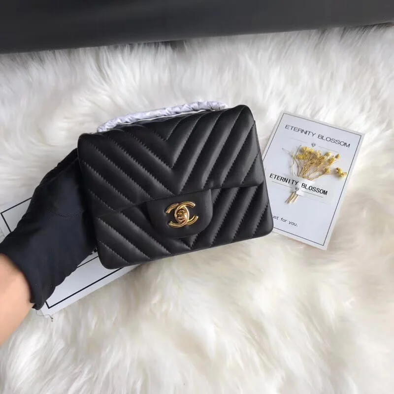 Chanel Chevron Lambskin 17Cm Class-Flap Bag 1115