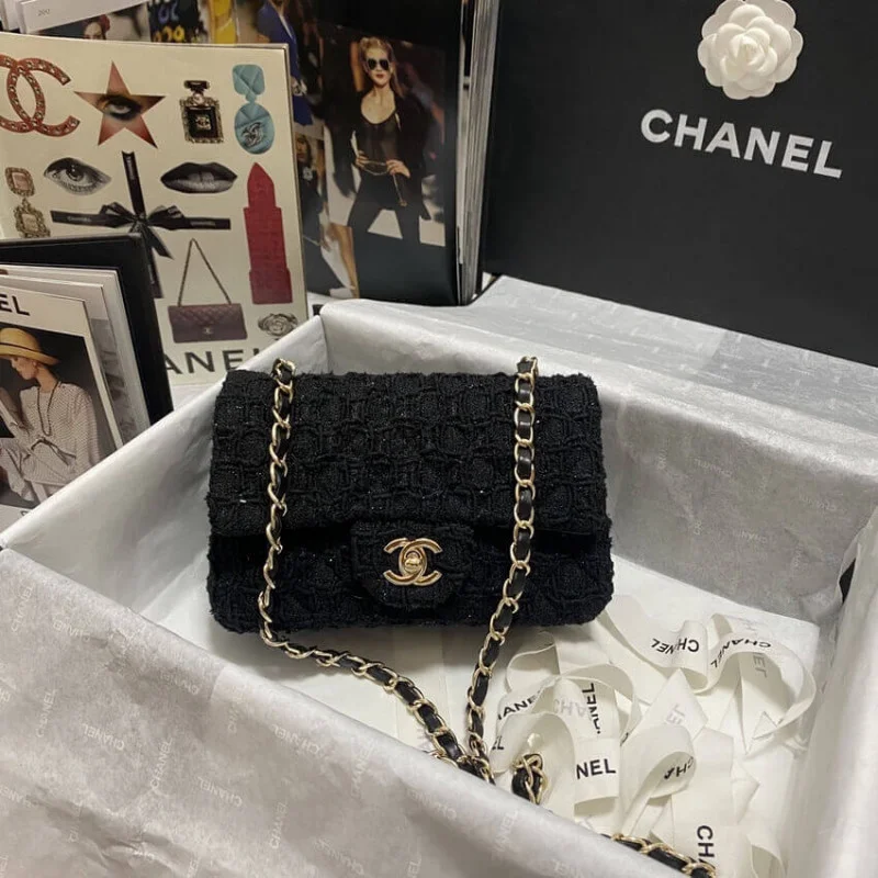 Chanel 20Cm Class-Flap Bag In Black Tweed 1116