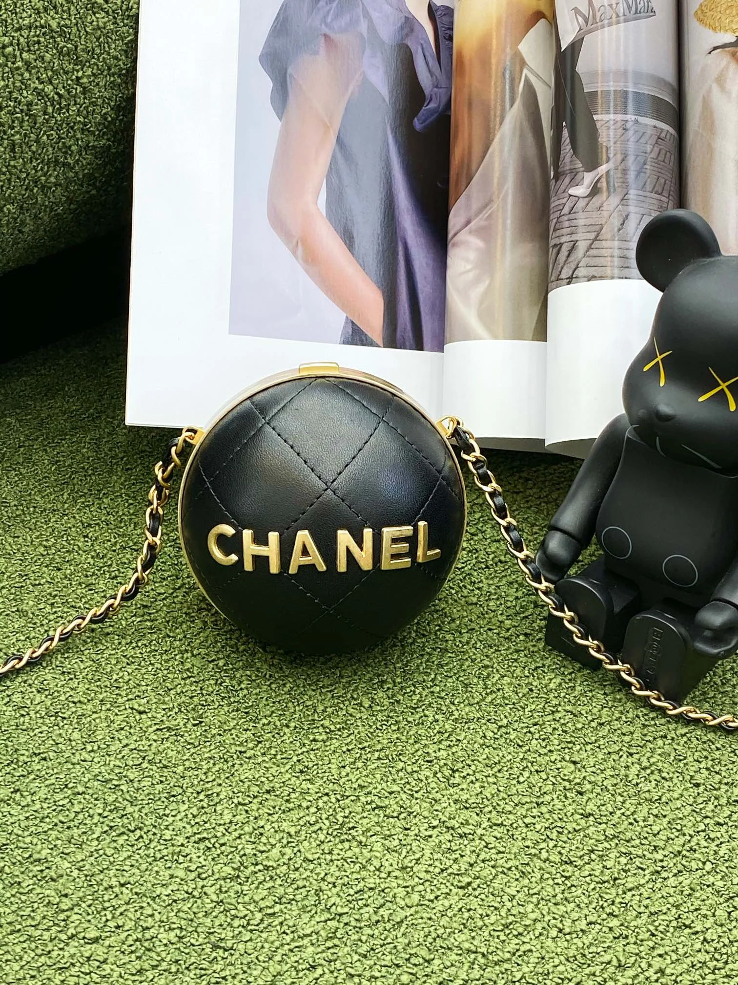 Chanel Ball Bag Black and Gold Chain Bag For Women 8cm/3.15in