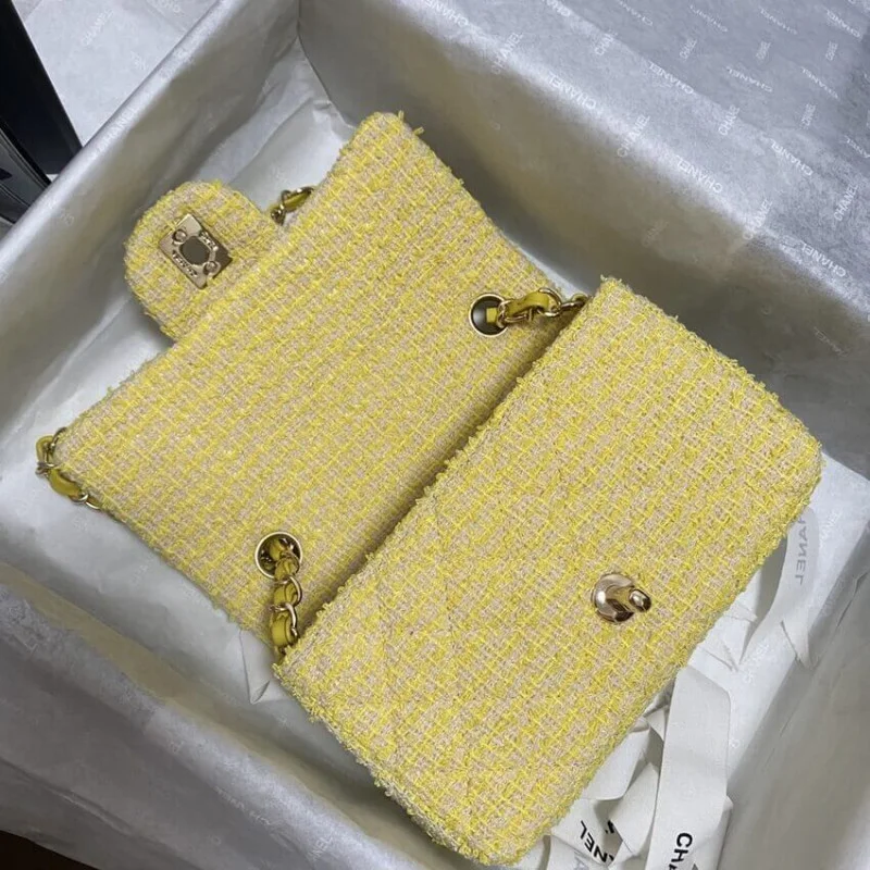 Chanel 20Cm Class-Flap Bag In Yellow Tweed 1116