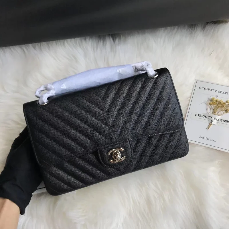 Chanel Chevron Caviar Calfskin Class-Flap Bag A01112 Black