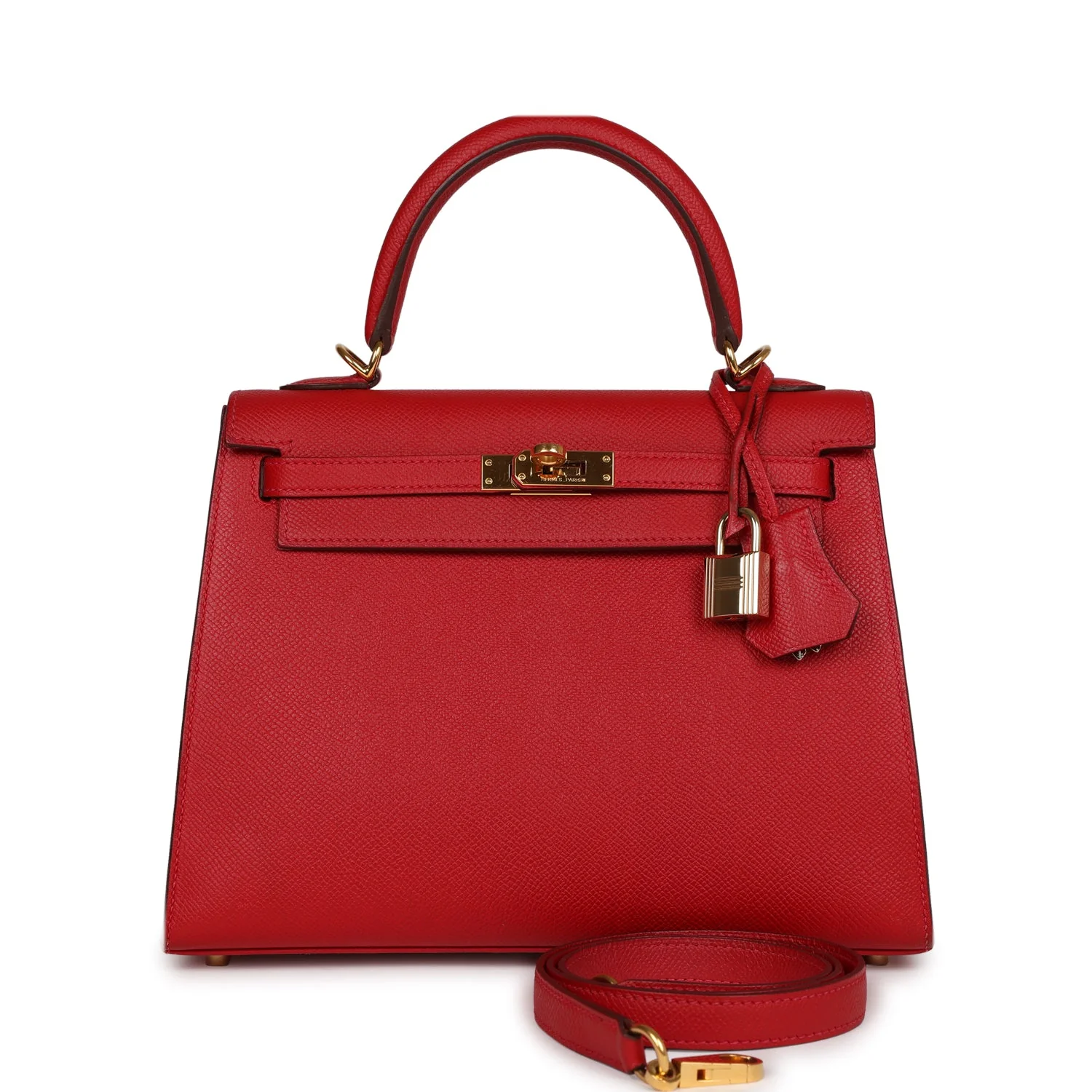 Pre-owned Hermes Kelly Sellier 25 Rouge Casaque Epsom Gold Hardware