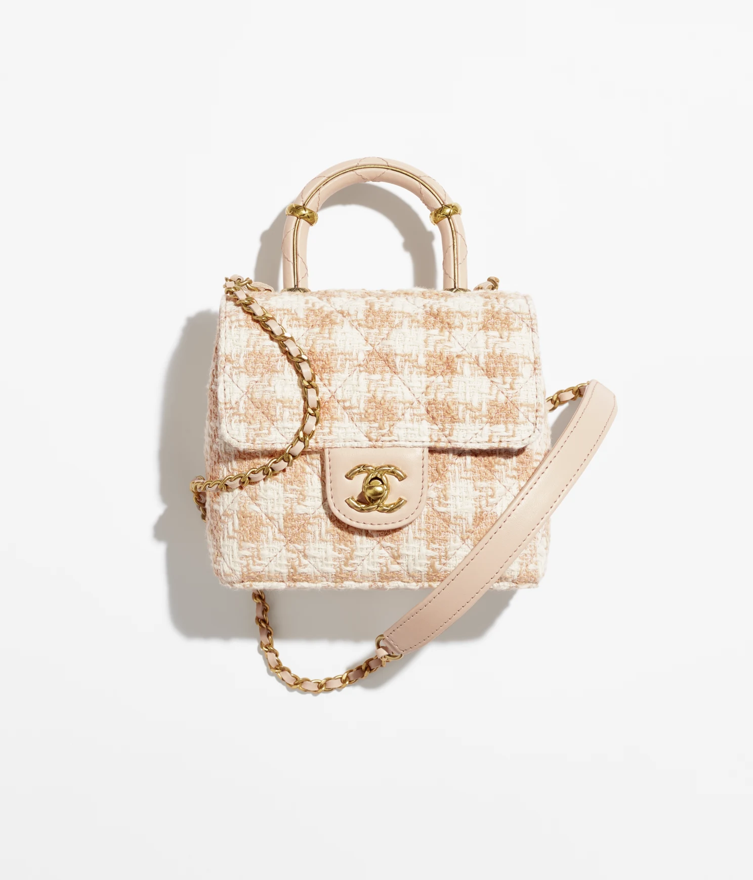 MINI FLAP BAG WITH TOP HANDLE-Orange & Ecru