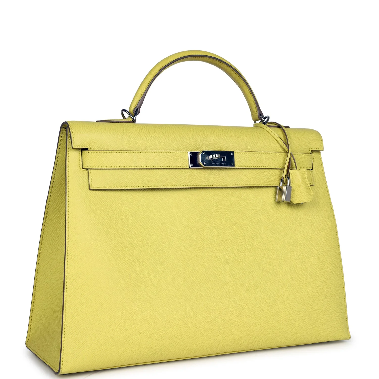 Pre-owned Hermes Kelly Sellier 40 Lime Epsom Palladium Hardware