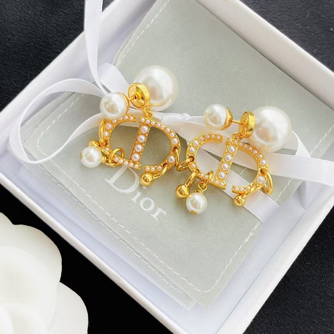 Dior Baroque CD Paved Pearl Earrings - Best Replica Jewelry™