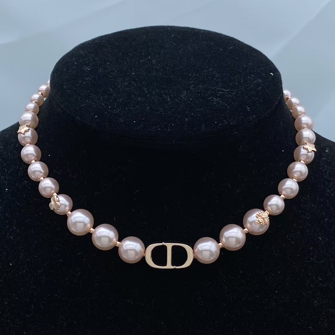 Dior Rose Gold Bee Pink Pearl CD Necklace - Best Replica Jewelry™