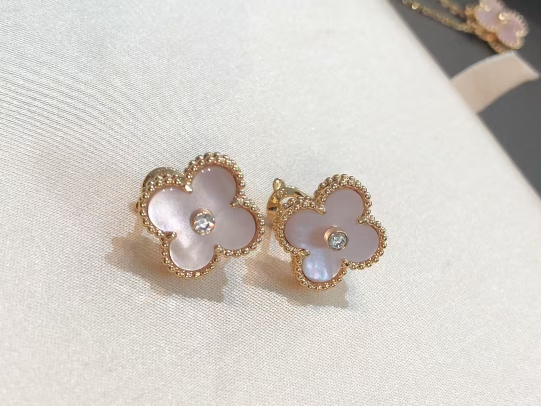 VCA Pink Mother of Pearl Clover Stud Earrings - Best Replica Jewelry™