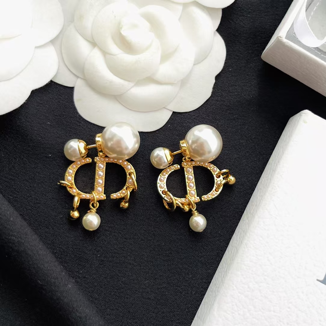 Dior Baroque CD Paved Pearl Earrings - Best Replica Jewelry™