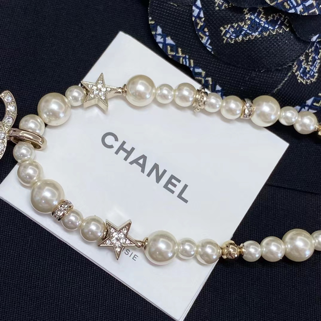 Chanel Star Double C Pendant Pearl Necklace - Best Replica Jewelry™