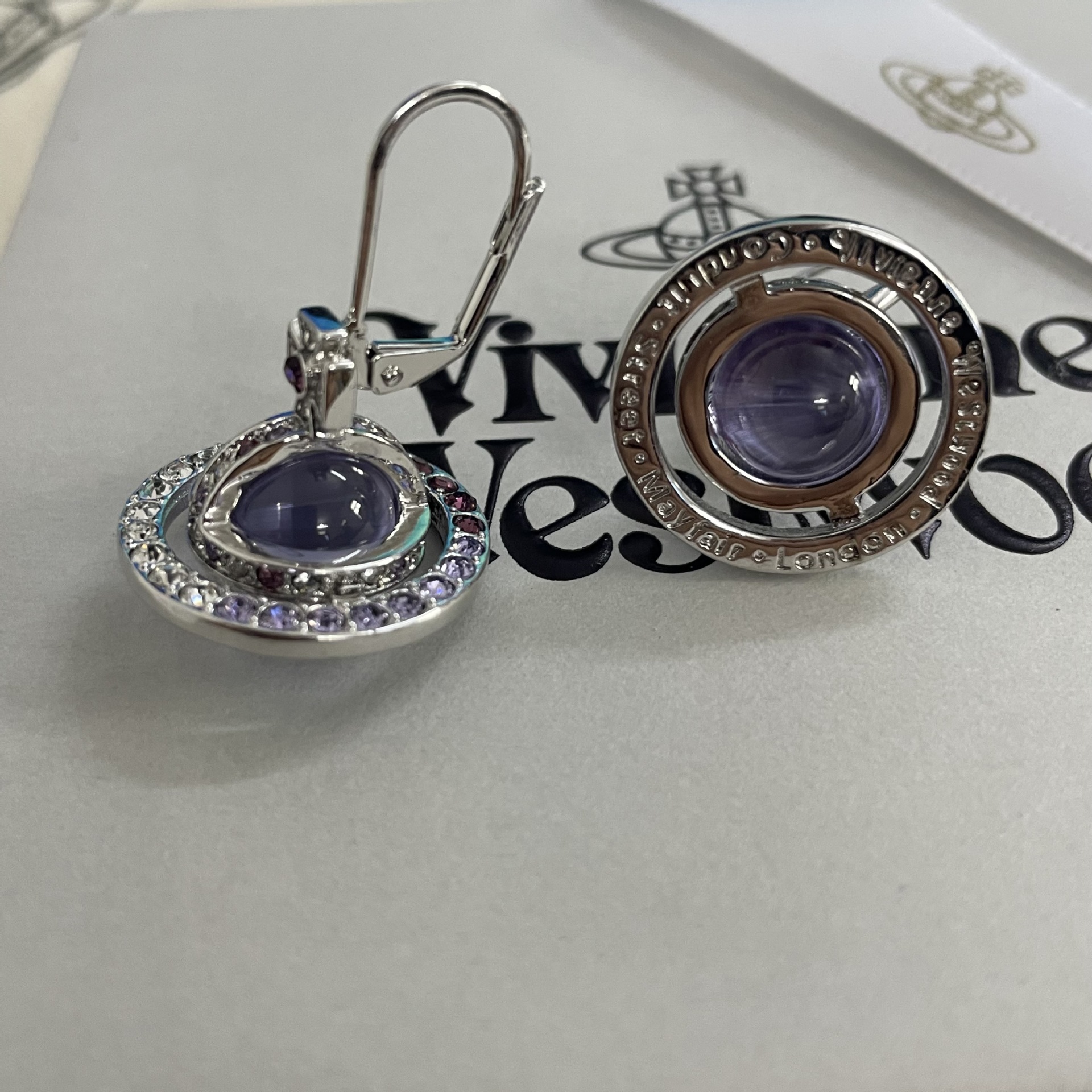 Vivienne Westwood Light Purple Crystal Ball Planet Saturn Earrings - Best Replica Jewelry™