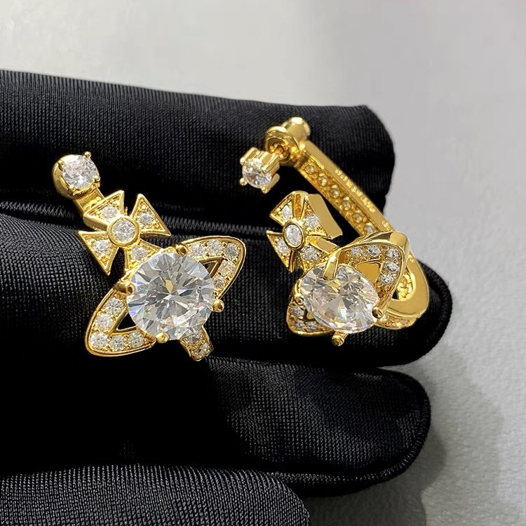 Vivienne Westwood Pink White Diamond Saturn Earrings - Best Replica Jewelry™