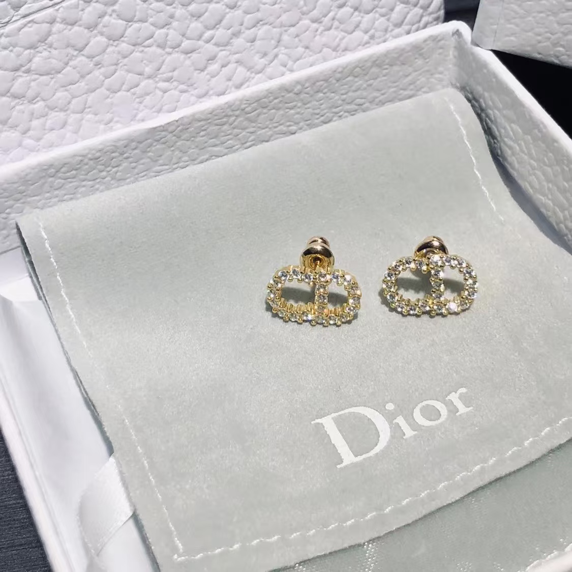 Dior Classic Diamond Paved CD Stud Earrings - Best Replica Jewelry™