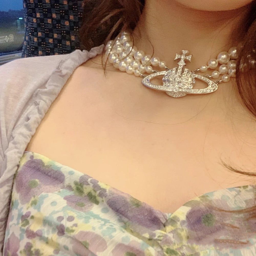 Vivienne Westwood Three Row Pearl Necklace - Best Replica Jewelry™