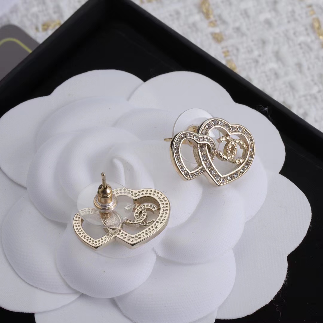 Chanel Two Hollow Heart Stud Earrings - Best Replica Jewelry™