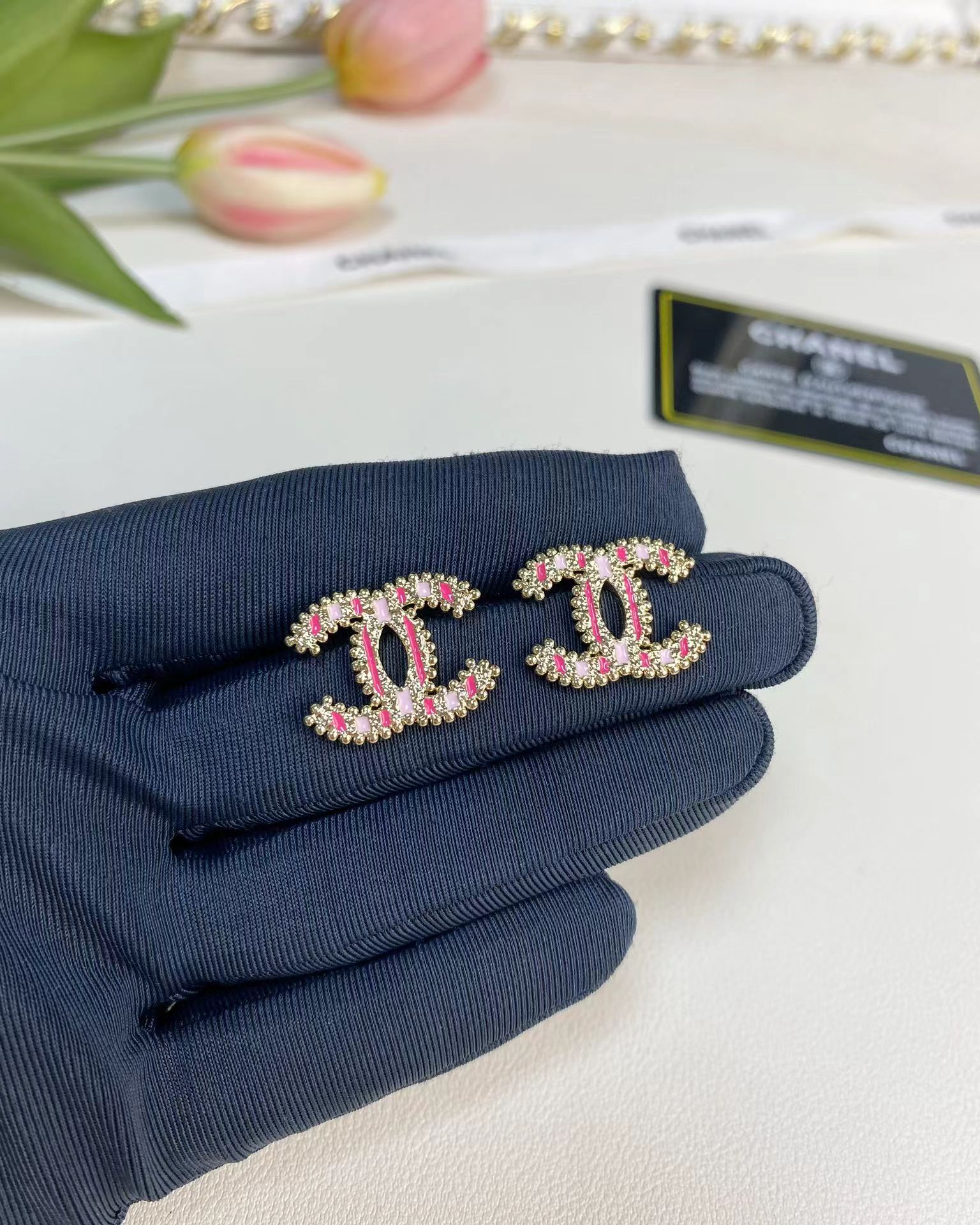 Chanel Enamel Pink Double C Earrings - Best Replica Jewelry™