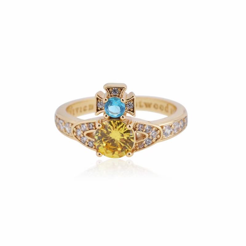 Vivienne Westwood Colorful Diamond Saturn Ring - Best Replica Jewelry™
