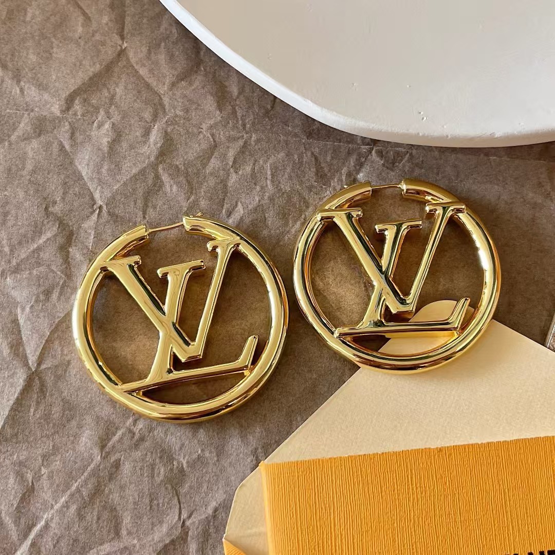 Louis Vuitton Large Hollow Round LV Letter Earrings - Best Replica Jewelry™