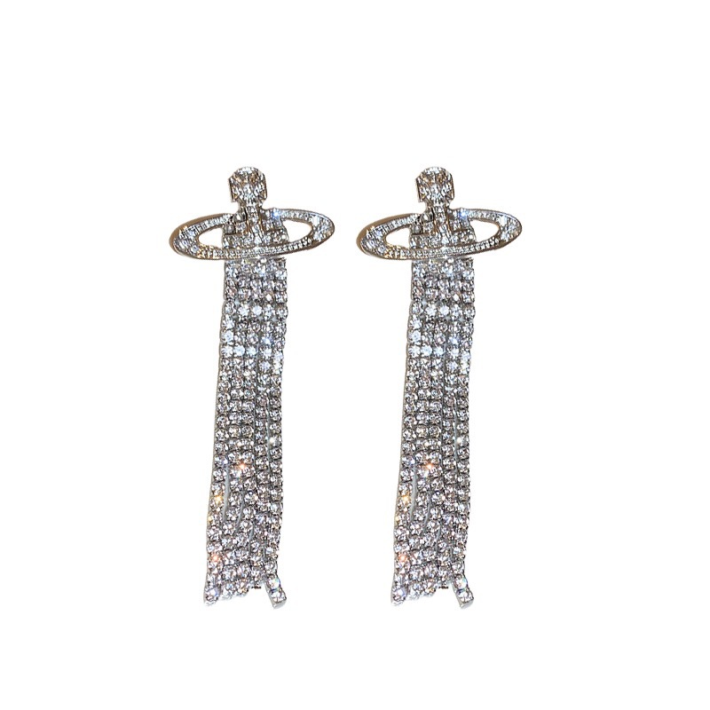 Vivienne Westwood Party Queen Rhinestone Tassel Saturn Earrings - Best Replica Jewelry™