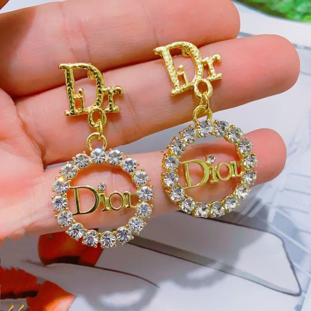 Dior Diamond Paved Round CD Earrings - Best Replica Jewelry™