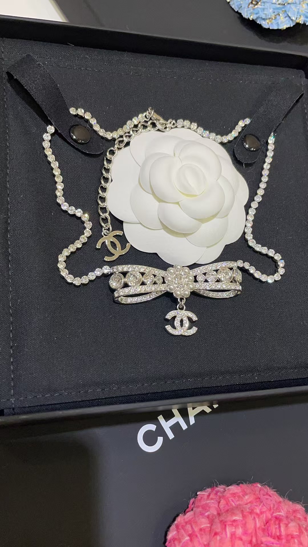 Chanel Rhinestone Strass Bowknot Pendant Necklace - Best Replica Jewelry™