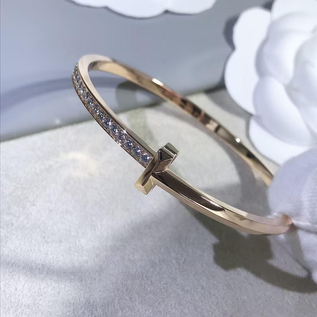 Tiffany T1 Narrow Diamond Hinged Bangle Bracelet - Best Replica Jewelry™