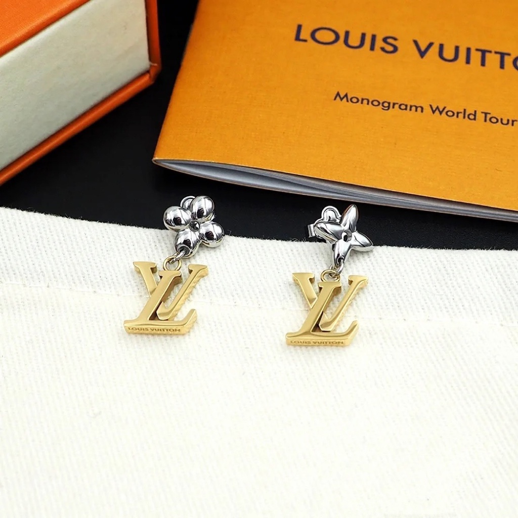 Louis Vuitton Mixed Metal Color Asymmetrical Dangle Earrings - Best Replica Jewelry™