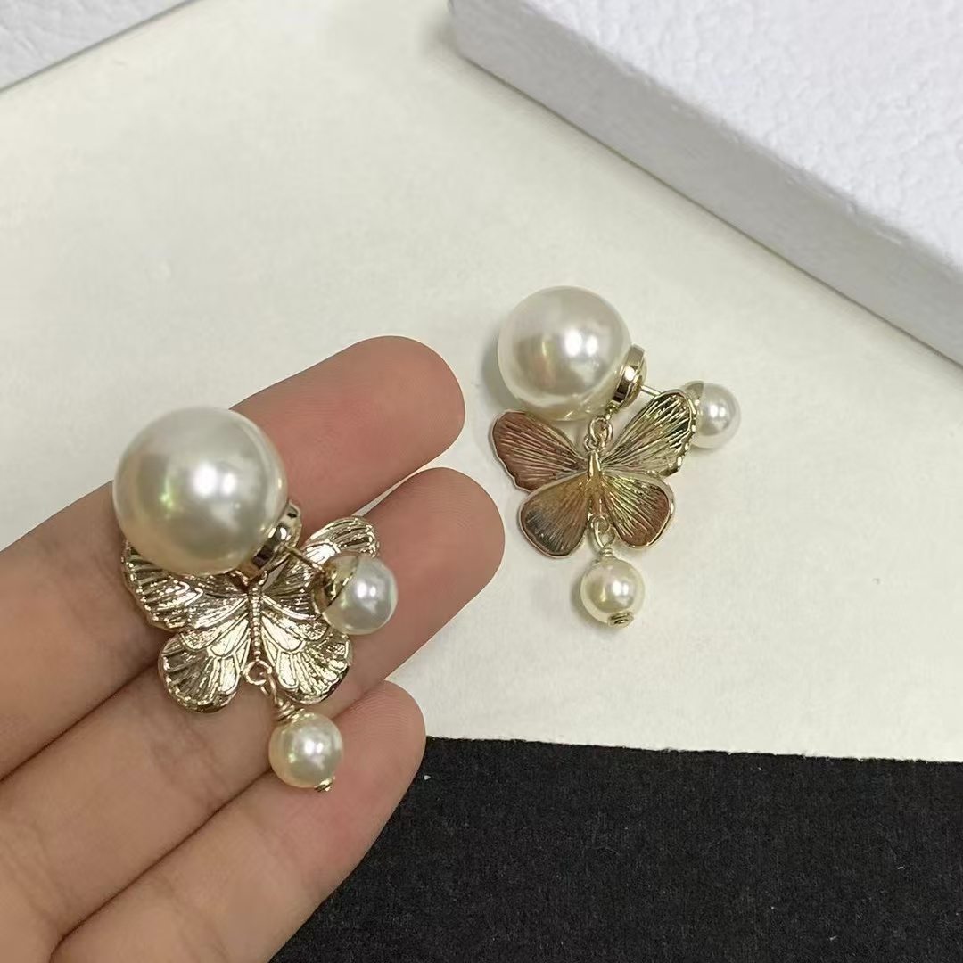 Dior Butterfly with Pearl Earrings - Best Replica Jewelry™