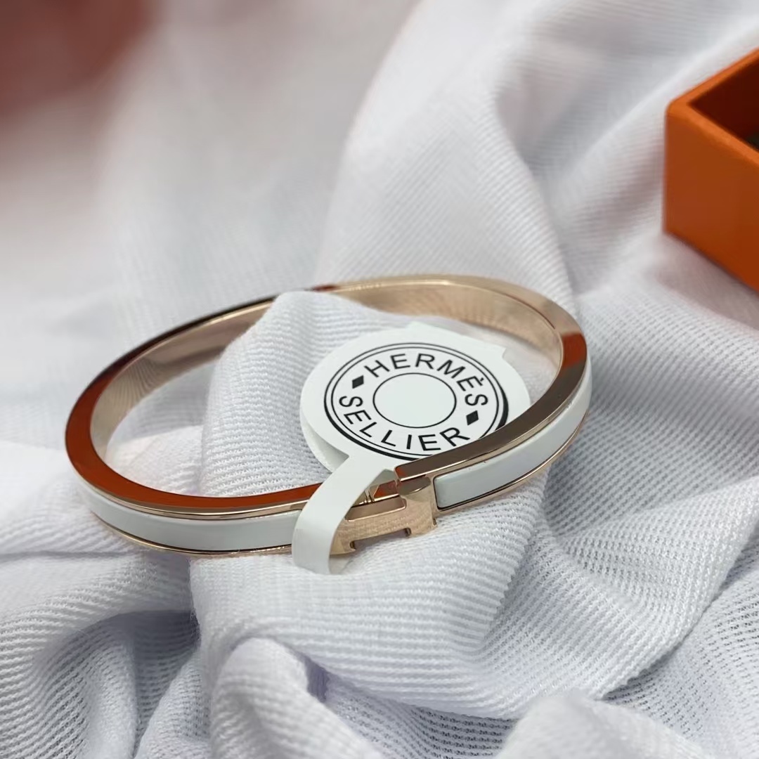 Hermes H White Enamel Bracelet Bangle - Best Replica Jewelry™