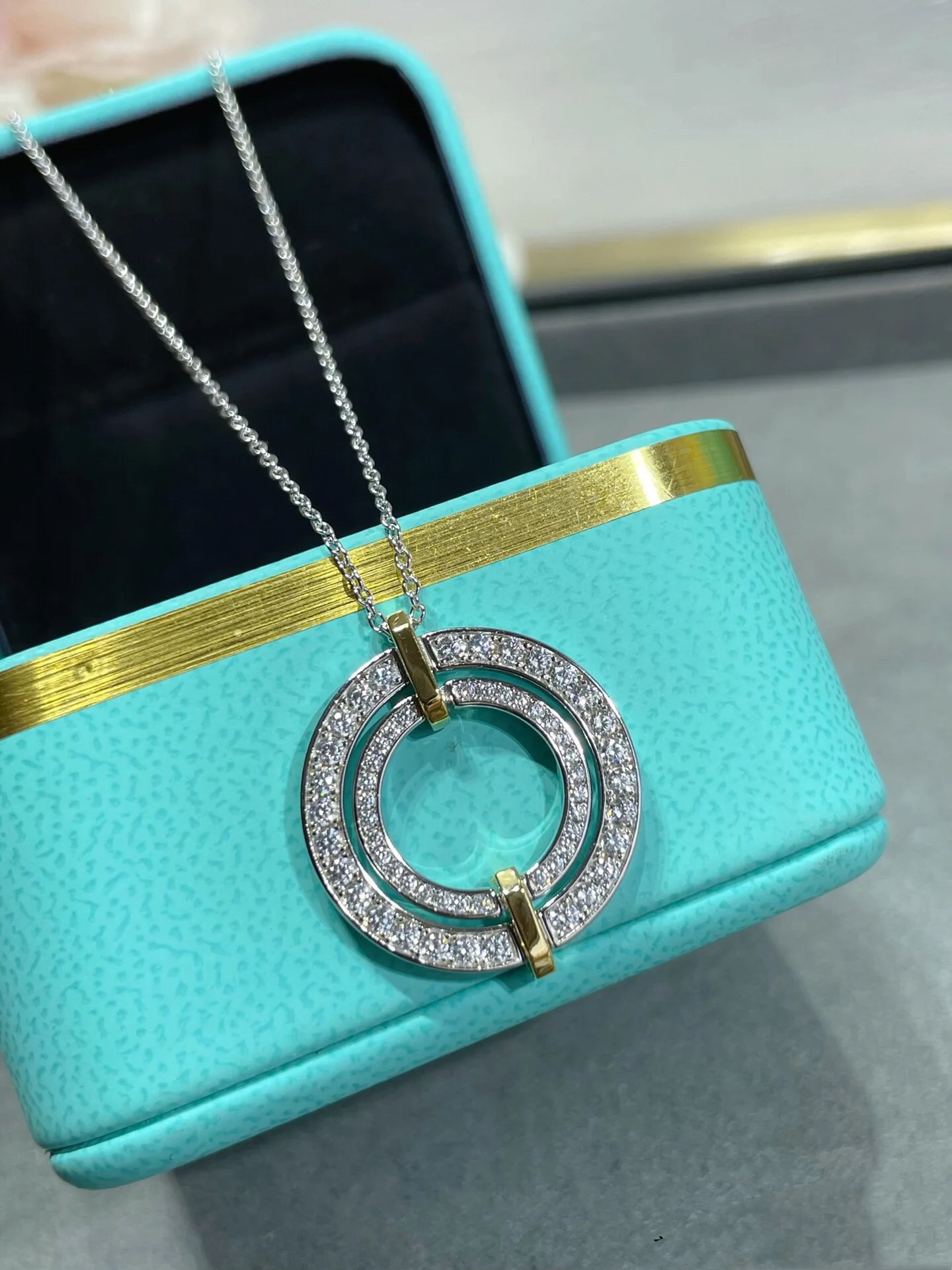 Tiffany Mixed Metal Color Large Round Pendant Necklace - Best Replica Jewelry™