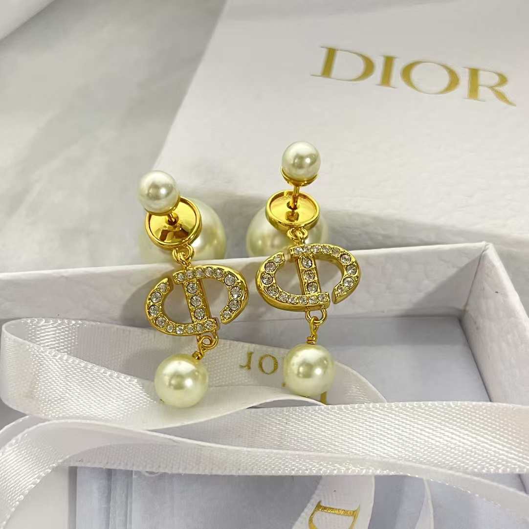 Dior Diamond CD Pearl Drop Earrings - Best Replica Jewelry™