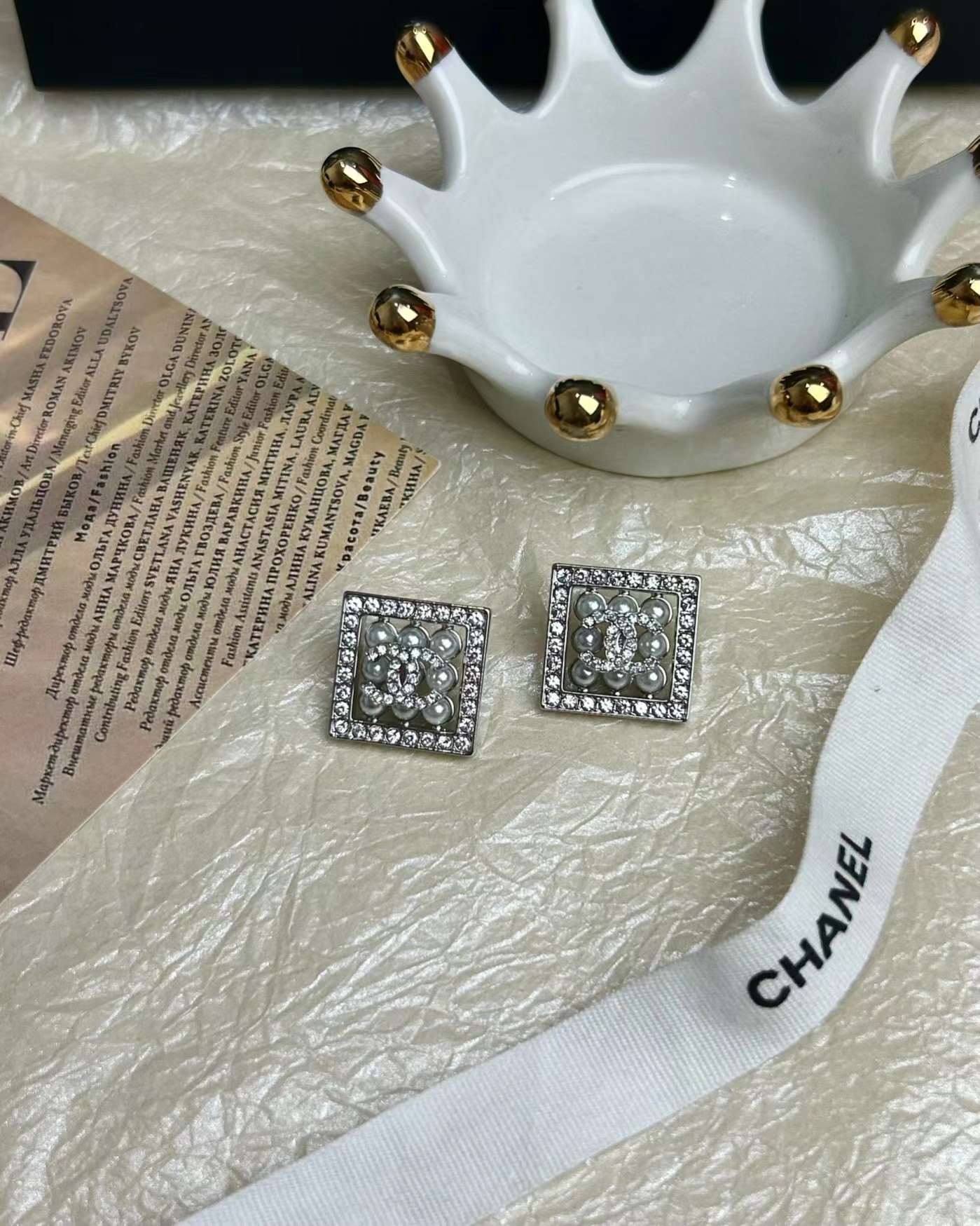 Chanel Square Diamond and Pearl Earrings - Best Replica Jewelry™