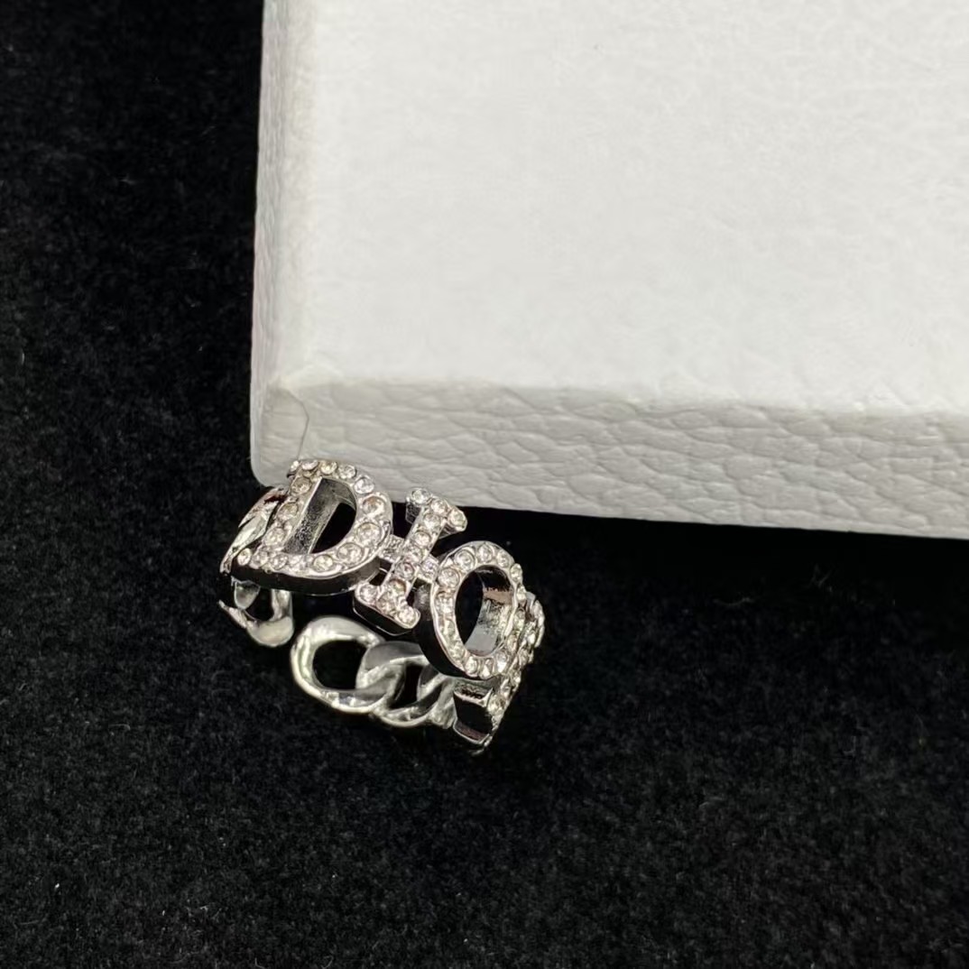 Diamond Paved Dior Letters Open Ring - Best Replica Jewelry™