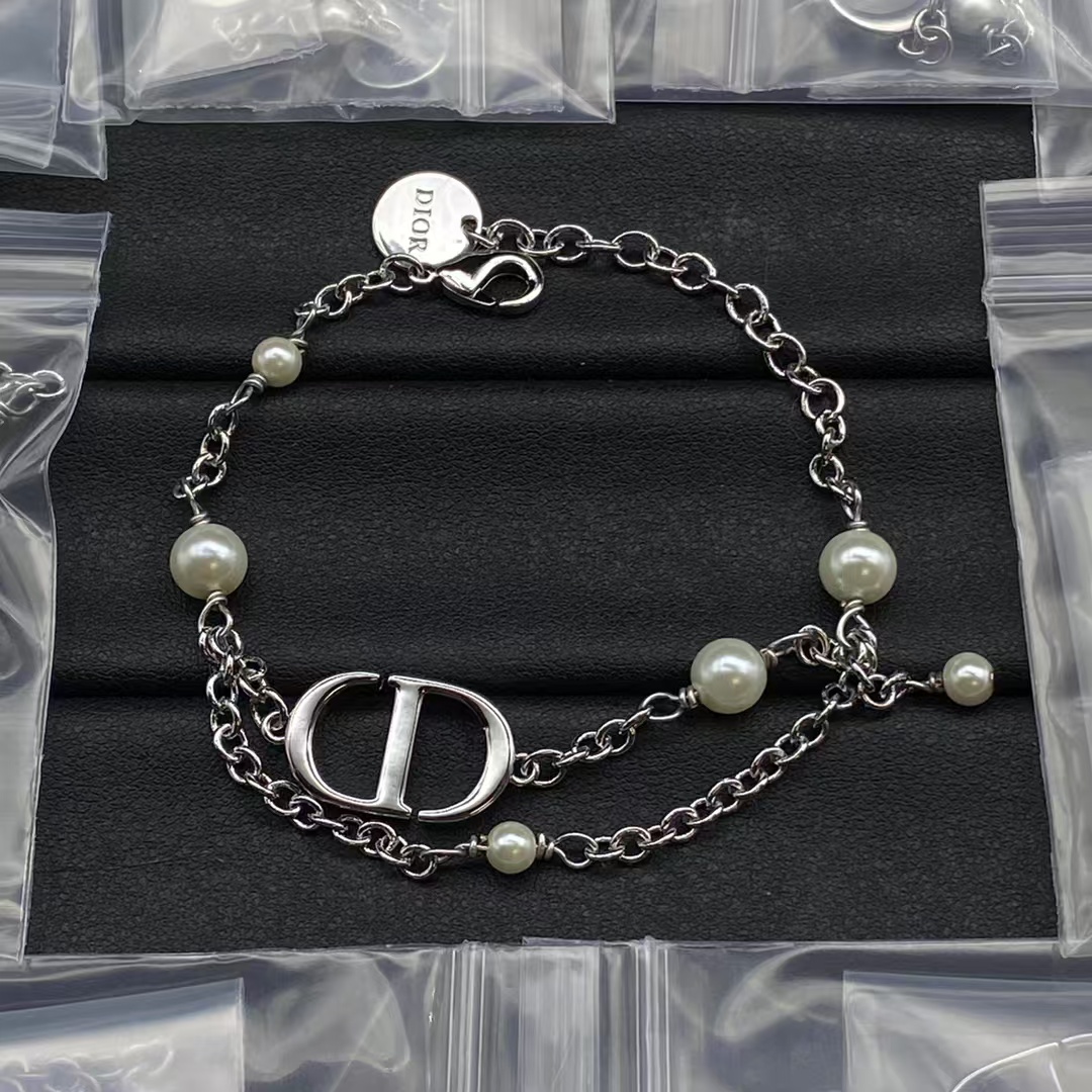 Dior CD Pearl Charms Silver Chain Bracelet - Best Replica Jewelry™