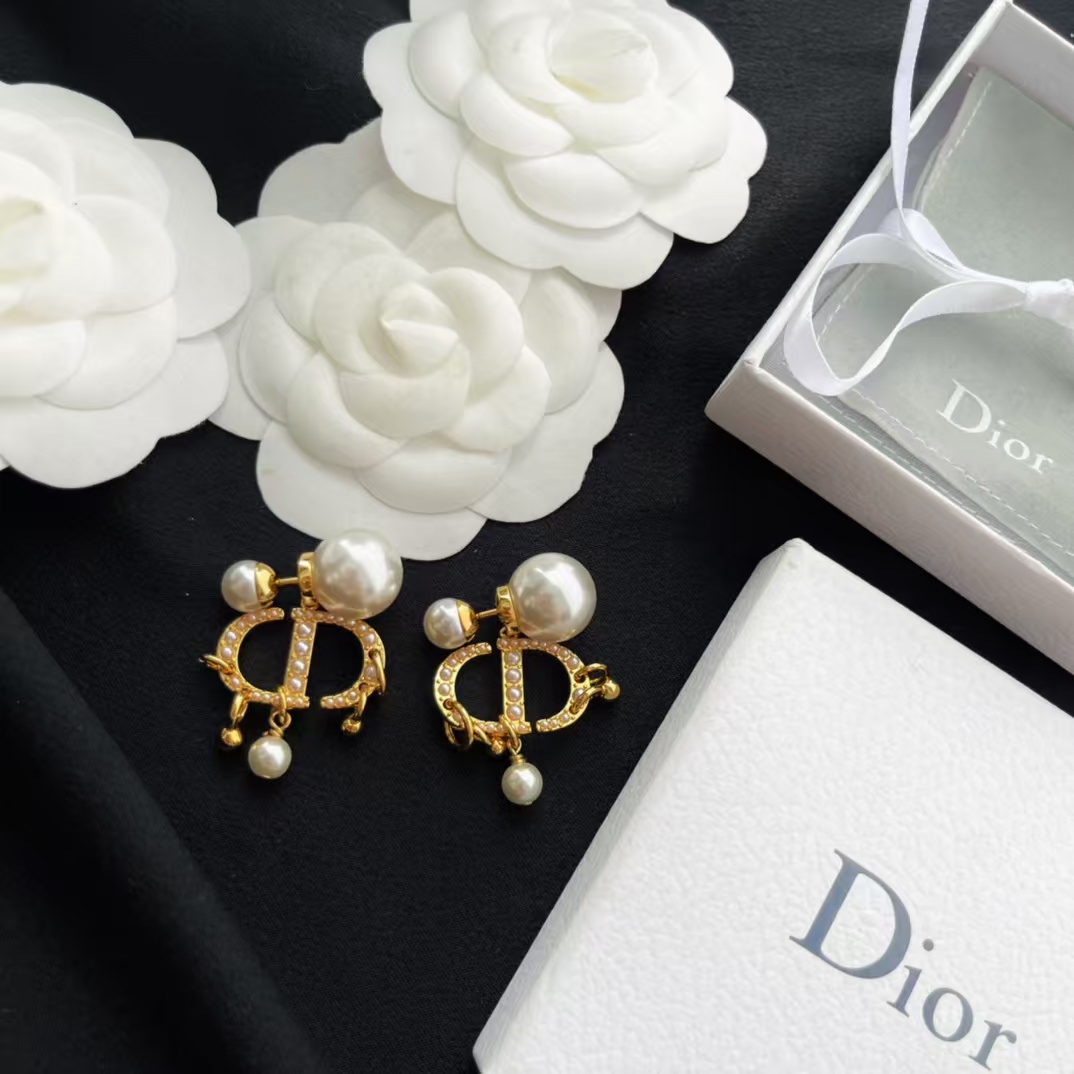 Dior Baroque CD Paved Pearl Earrings - Best Replica Jewelry™