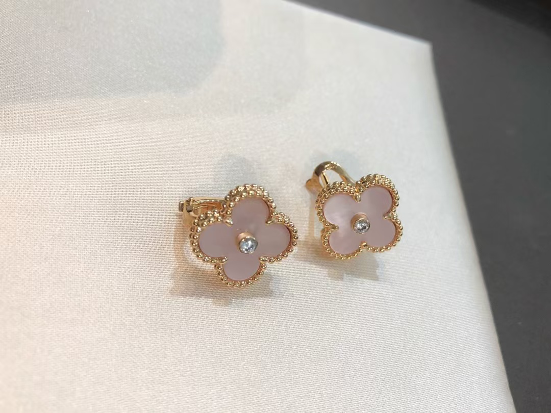 VCA Pink Mother of Pearl Clover Stud Earrings - Best Replica Jewelry™