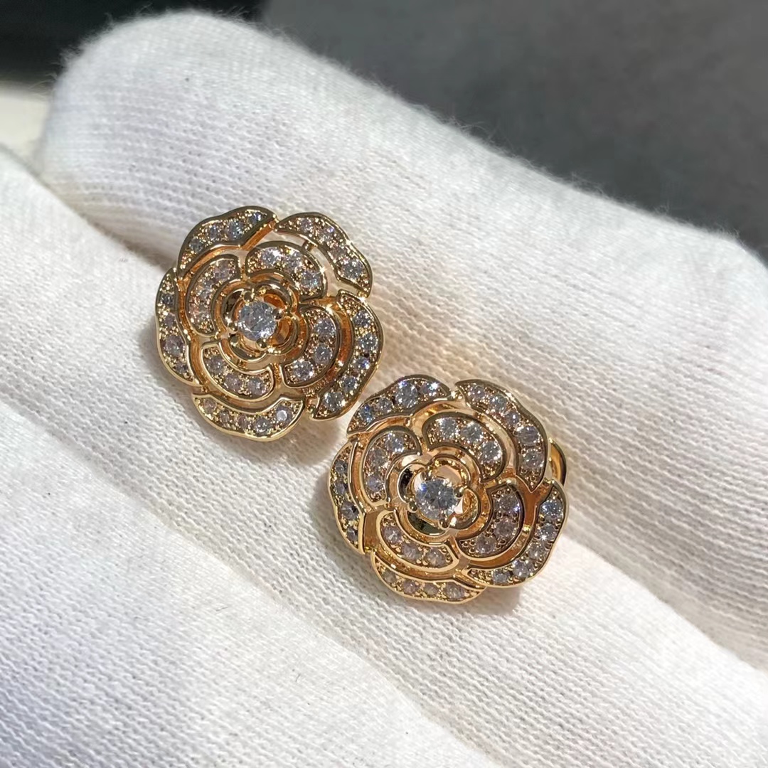 Chanel Diamond Camellia Stud Earrings - Best Replica Jewelry™