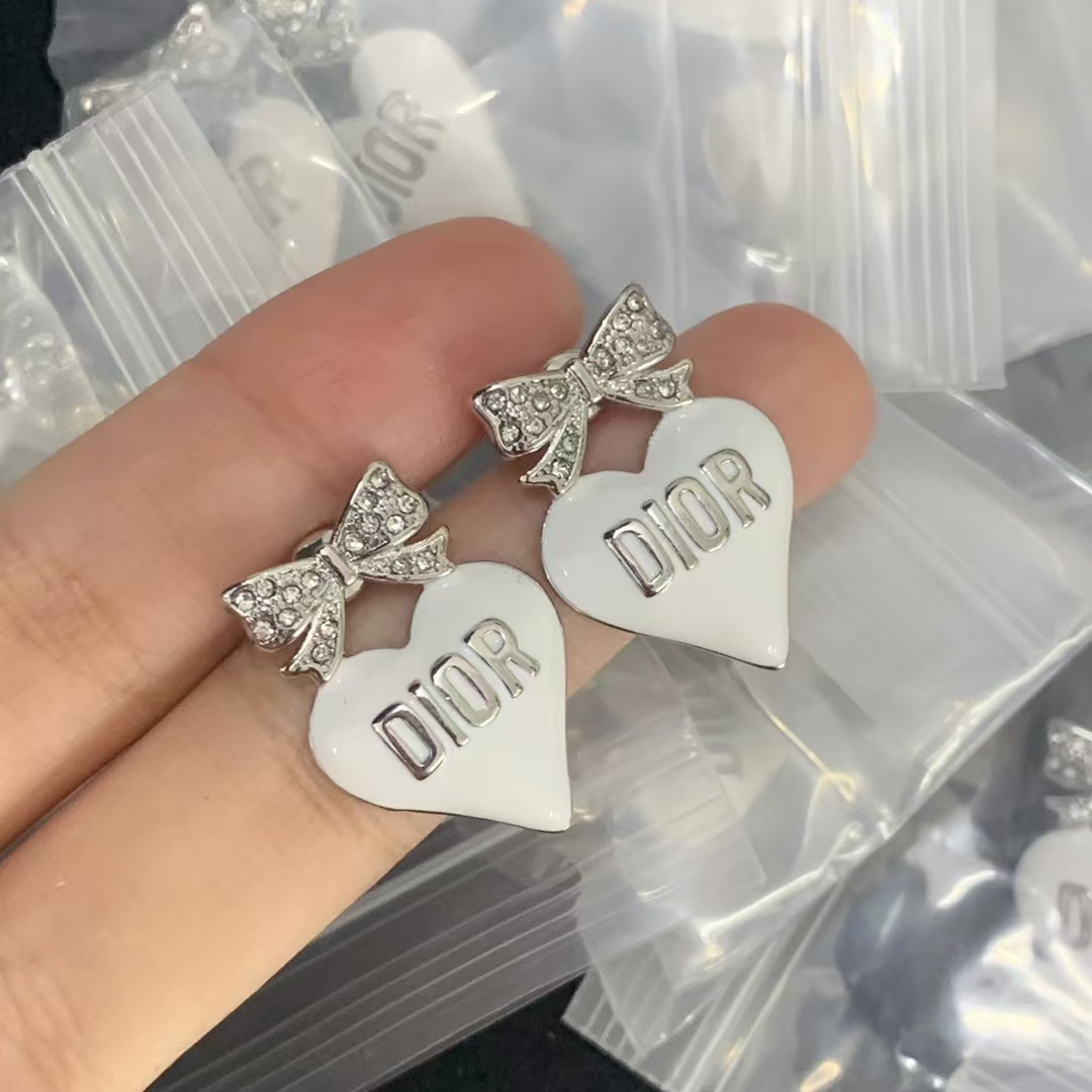 Dior Enamel Bow with Heart Earrings - Best Replica Jewelry™