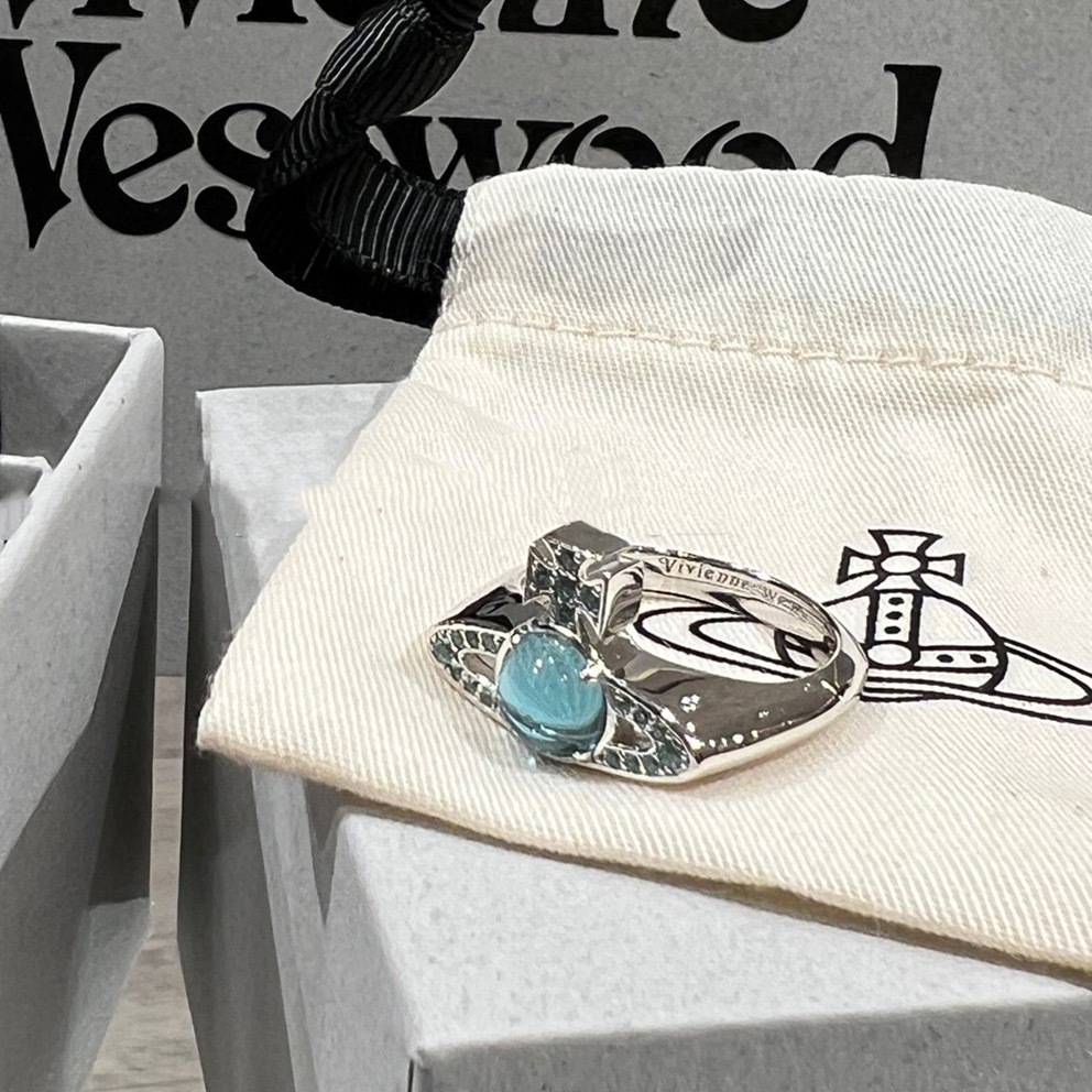 Vivienne Westwood Lake Blue Lucky Bead Saturn Ring - Best Replica Jewelry™
